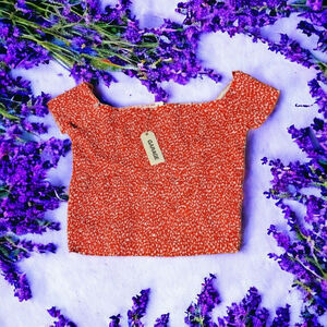 Garage Red Medium Off The Shoulder Short Sleeve Crop Top